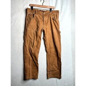 Tough Duck Work Pants Mens 36x32 Brown Loose Fit Canvas Hammer Loop Utility